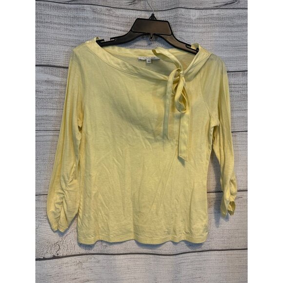 Laundry By Shelli Segal Yellow 3/4 Sleeve Top With Bow Tie Neck Size S - Picture 1 of 3
